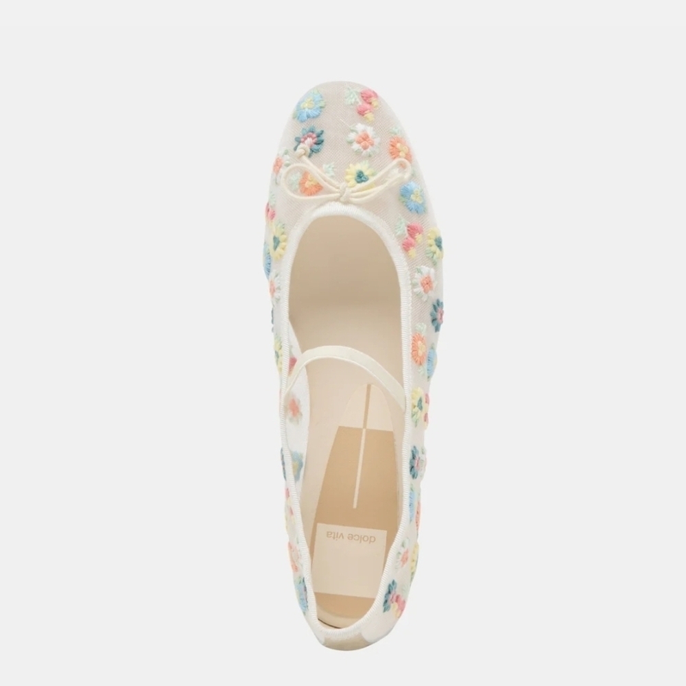 💛▪️Dolce Vita ▪️Floral Ivory Mesh CADEL Embroidered Ballet Flats Size 7 8 - Picture 11 of 12